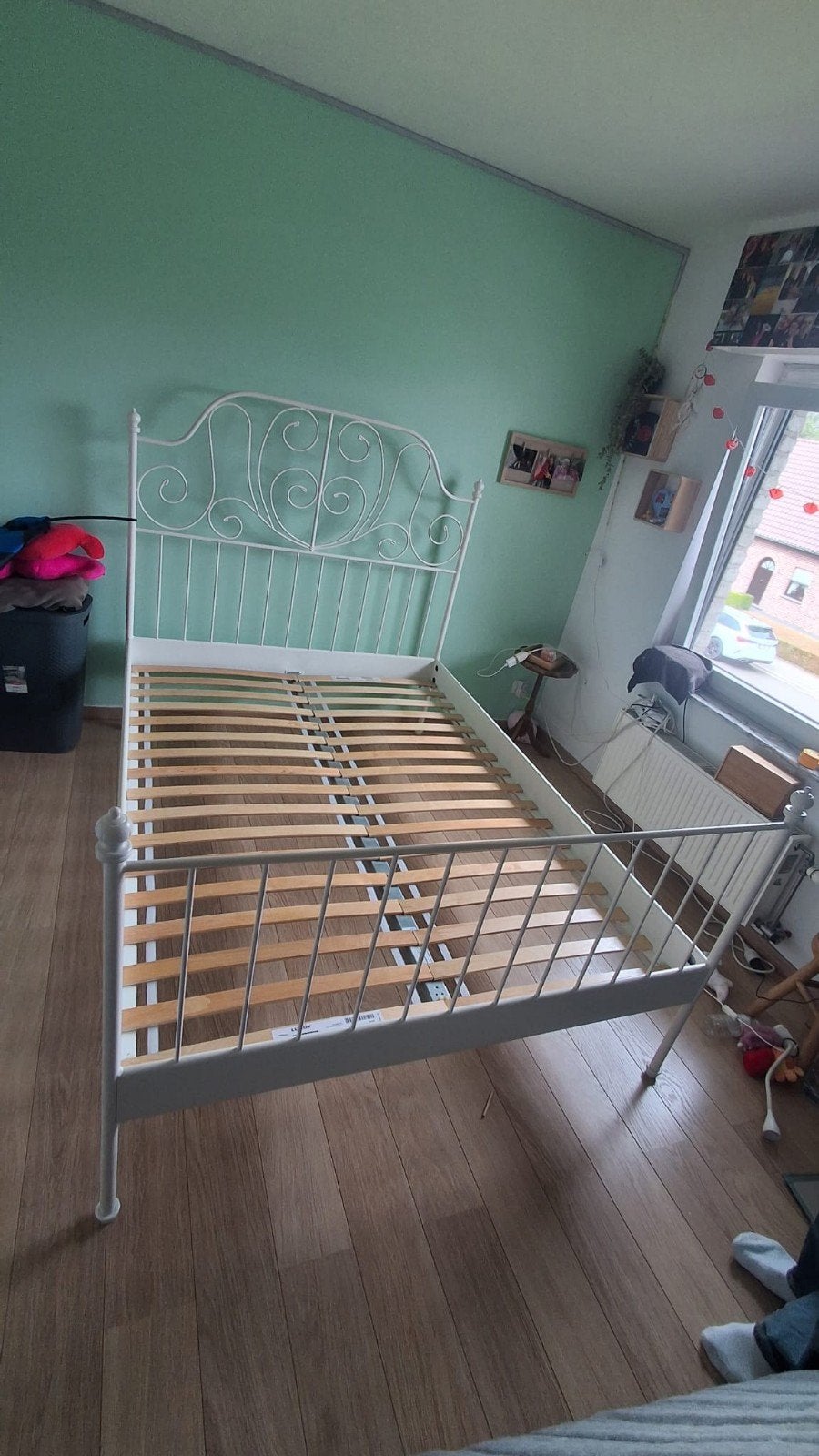Metalen bed met matras, Ophalen, Wit, 140 cm, 200 cm