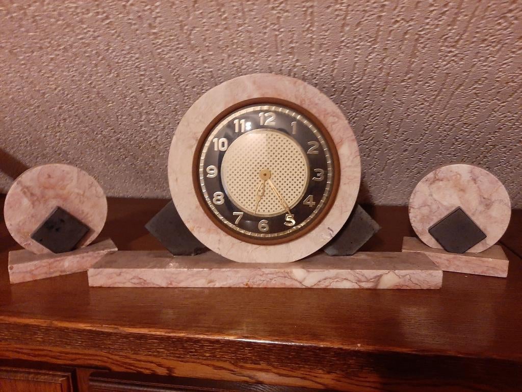 Marmeren schouwgarnituur met klok horloge, Antiek en Kunst, Ophalen