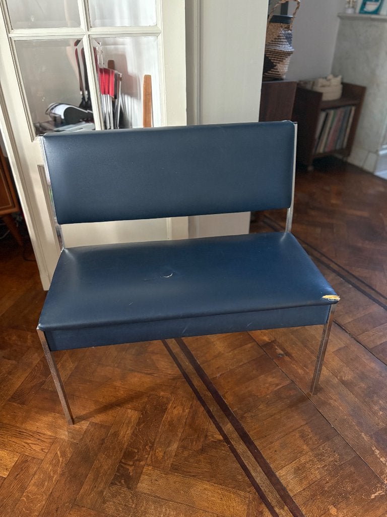 Vintage blauwe leren zitbank met opbergruimte, Ophalen
