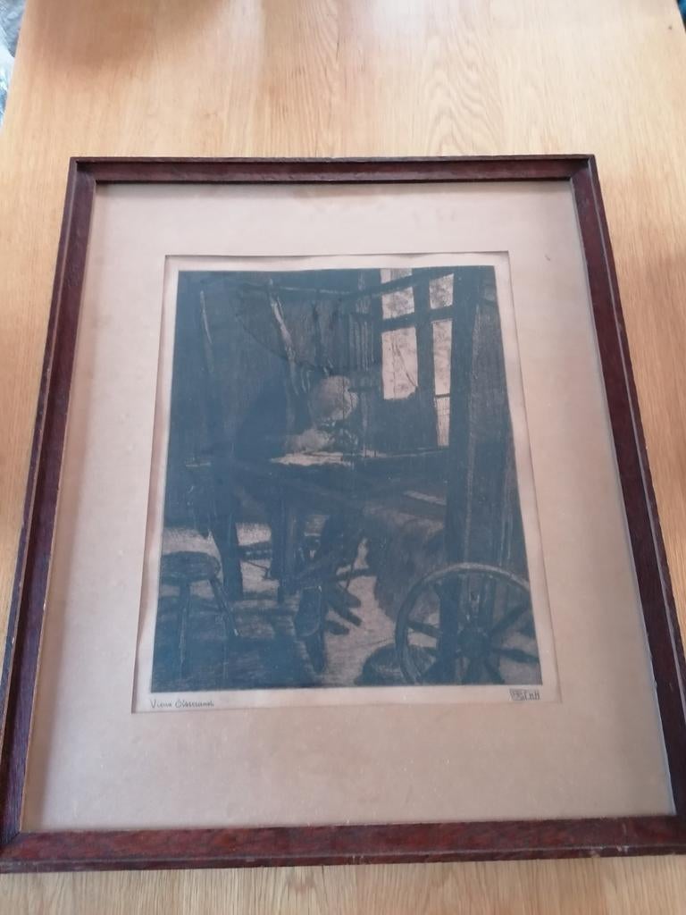 Etswerk van Frans Pyke genaamd, aan het weefgetouw, Antiek en Kunst, Ophalen