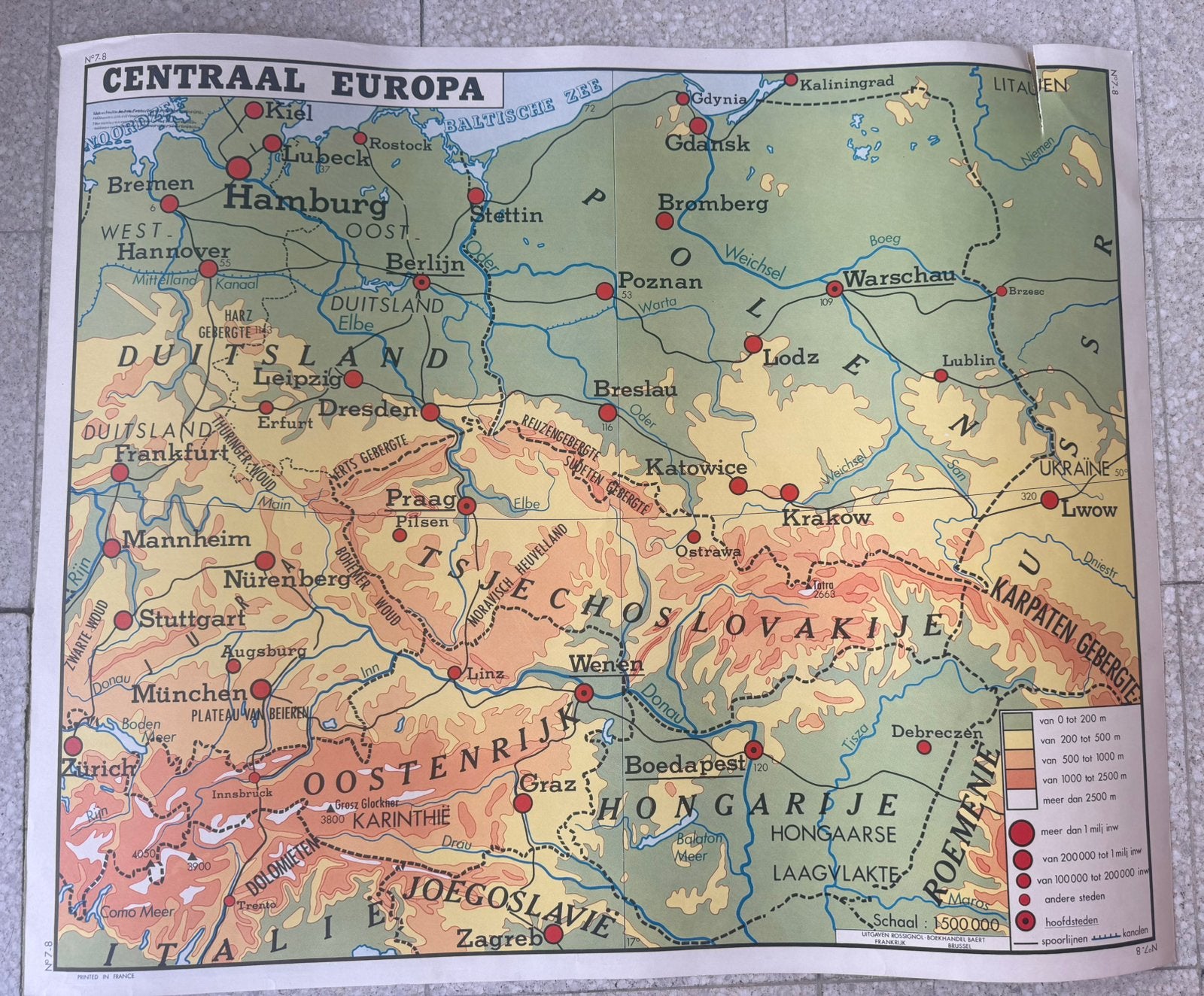 Centaal Europa / Duitsland Retro Rossignol schoolplaat, Antiek en Kunst, Ophalen, Aardrijkskunde