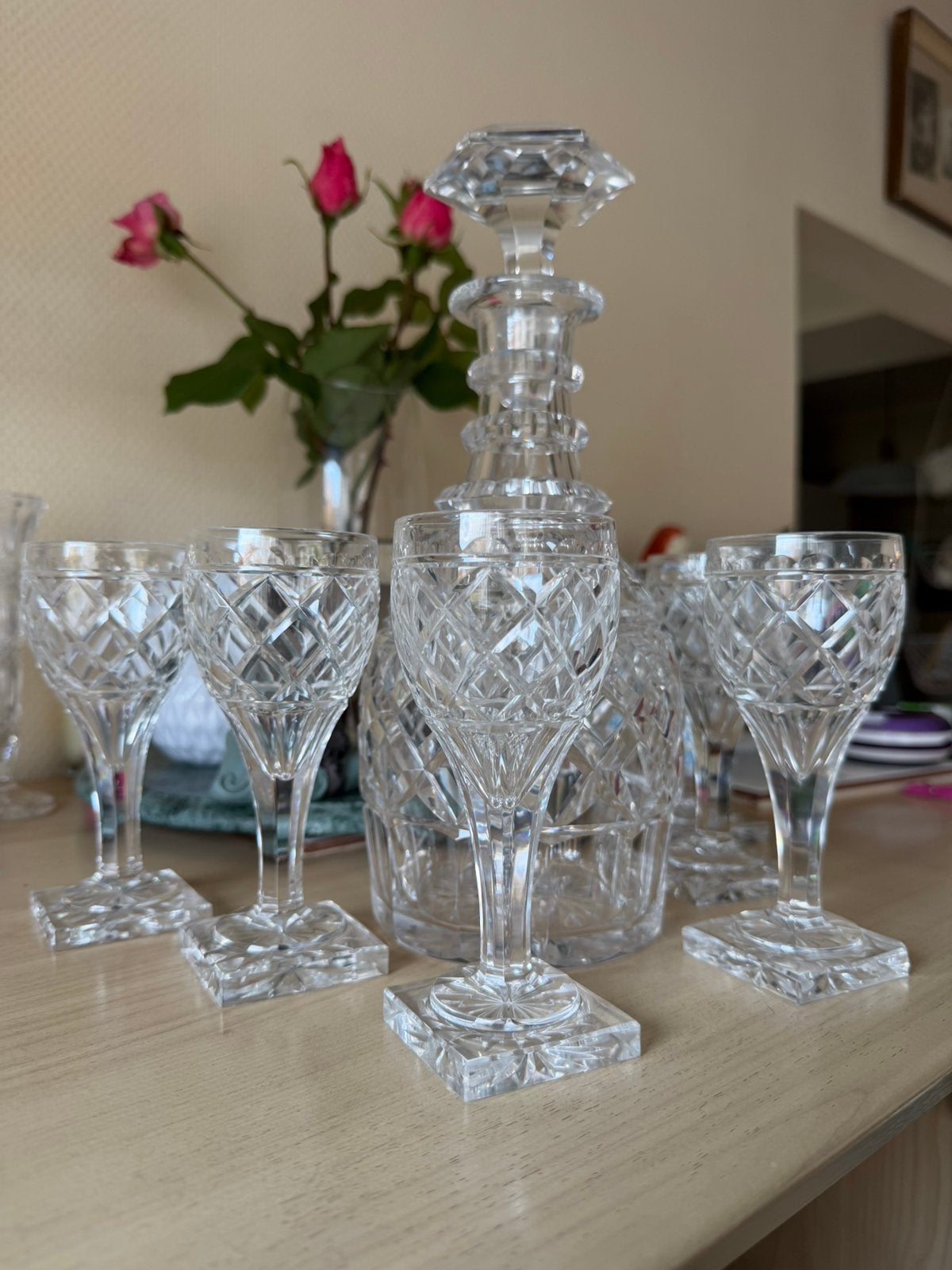 Carafe en cristal avec 6 verres taillés, Enlèvement