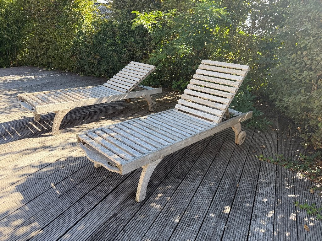 Ligzetel teak, Ophalen, Gebruikt, Teakhout, Verstelbaar