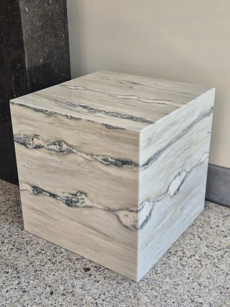 Bijzettafel marmer kubus 40 cm, Ophalen, Minder dan 55 cm, Vierkant, Nieuw