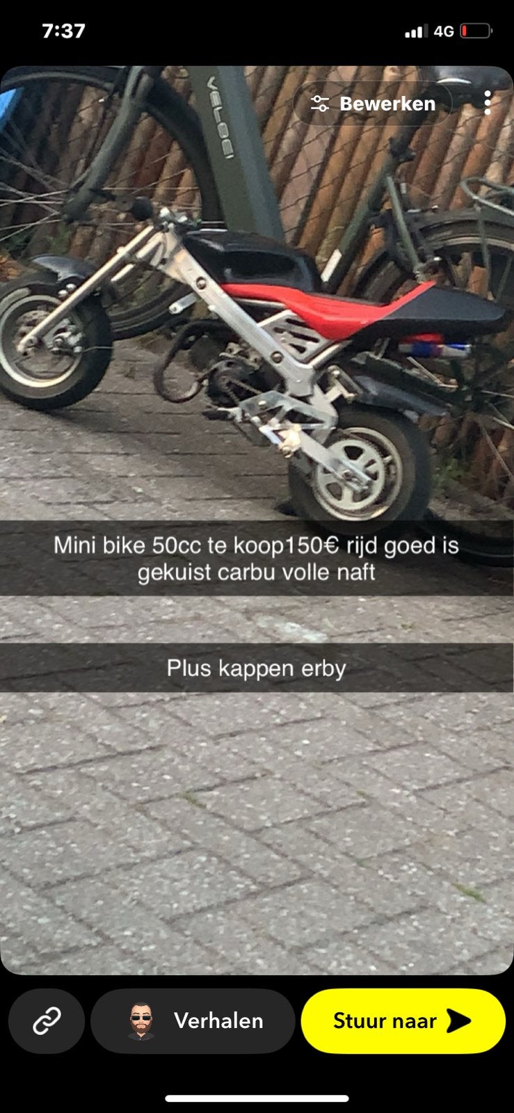 Mini bike 50cc werkt, Fietsen en Brommers, Ophalen, Zo goed als nieuw