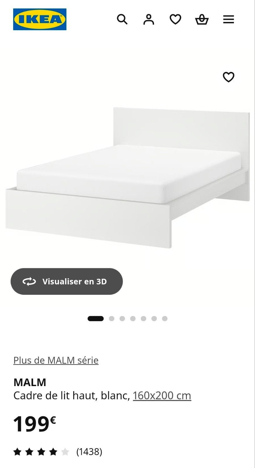 Cadre de lit Ikea Malm blanc, Maison & Meubles, Chambre à coucher | Lits, Comme neuf, 200 cm, Deux personnes, 160 cm