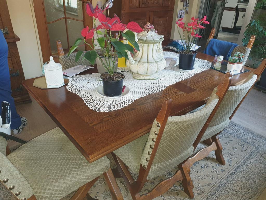 Table à manger extensible complète en chêne avec chaises, Maison & Meubles, Enlèvement, Utilisé