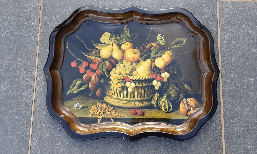 Grand plateau anglais, nature morte de fruits et de branches, Maison & Meubles, Enlèvement ou Envoi, Comme neuf, Coins arrondis
