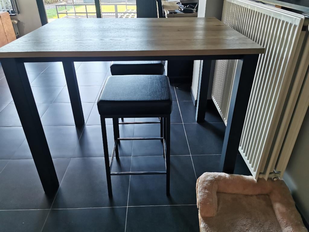 Table de bar +2 chaises de bar en cuir, Enlèvement, Comme neuf