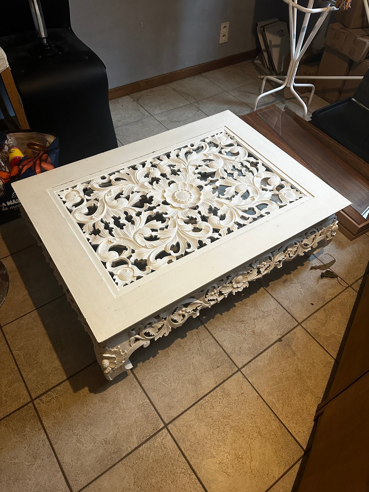 Table basse en bois blanc, Enlèvement, Comme neuf, Verre