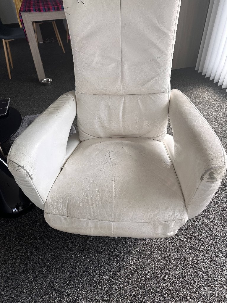 relaxstoel wit leder, Ophalen, Gebruikt, Leer