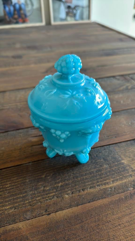 Ancienne Bonbonnière Portieux Vallerysthal – Opaline Bleue, Enlèvement ou Envoi, Comme neuf