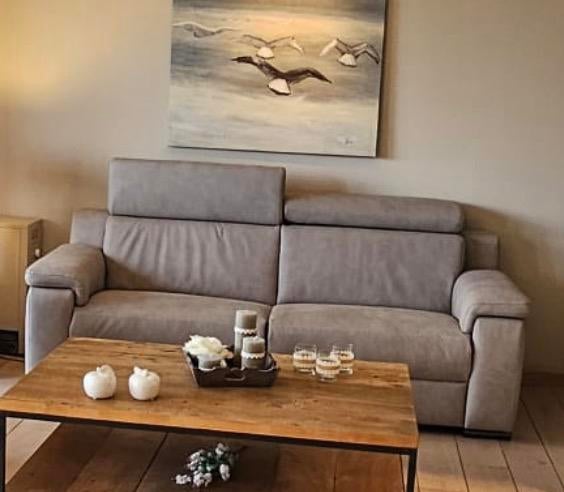 Tweezit beige lederen zetel, Huis en Inrichting, Zetels | Complete zithoeken, Ophalen, Zo goed als nieuw, Leer, Landelijk