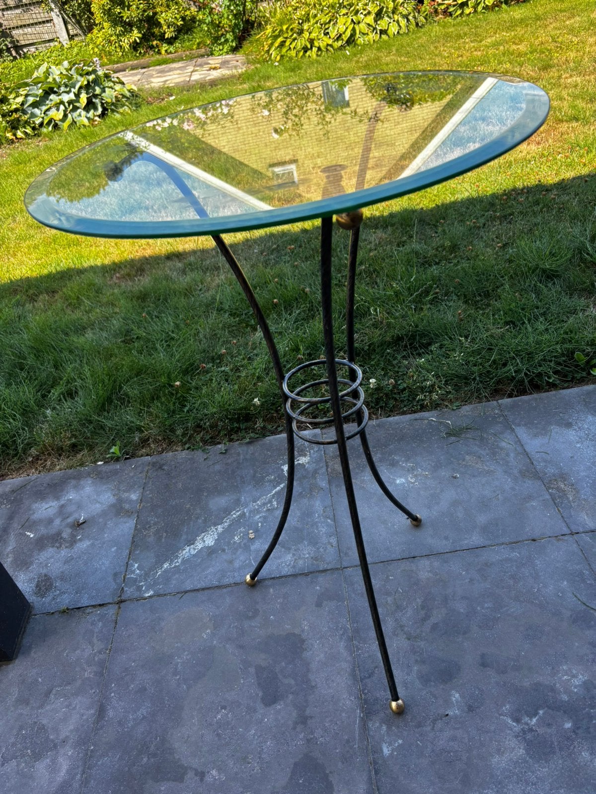 Vintage plantentafeltje / bijzettafel – glas & metaal, Enlèvement, Utilisé