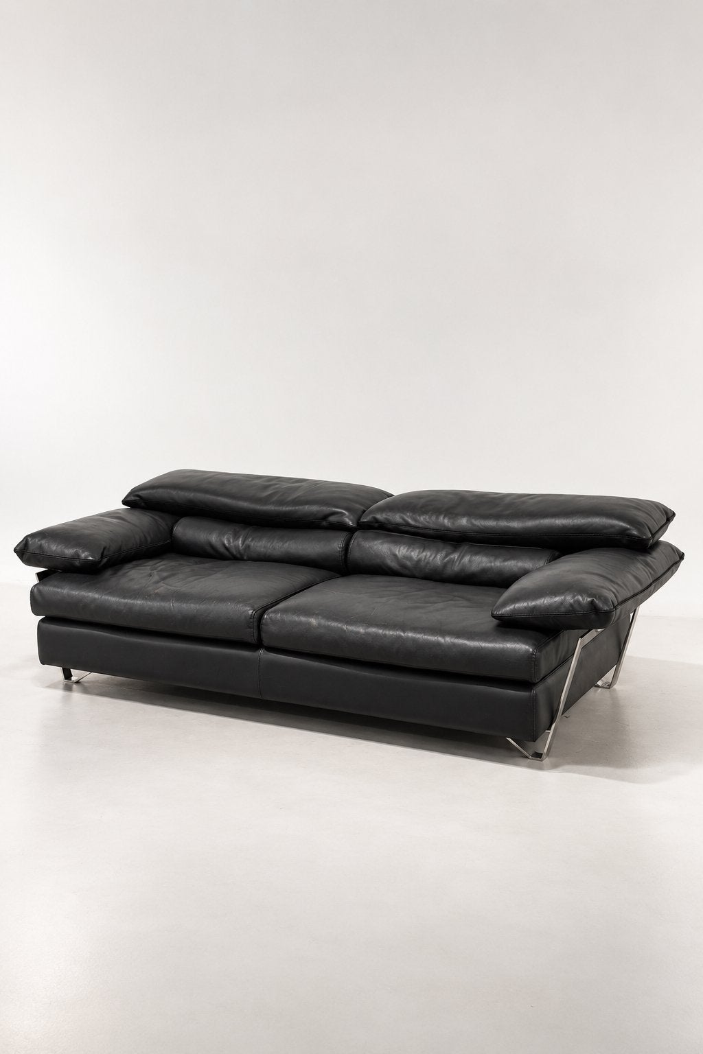 Canapé 2 places Roche Bobois cuir noir grainé et acier, Enlèvement ou Envoi