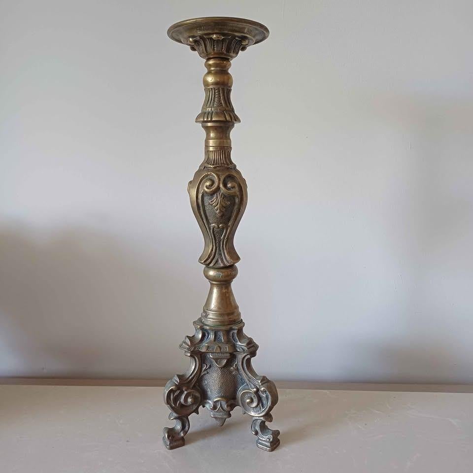 Kaarshouder driepoot lampvoet in brons - 19e barok, Antiek en Kunst, Ophalen, Brons