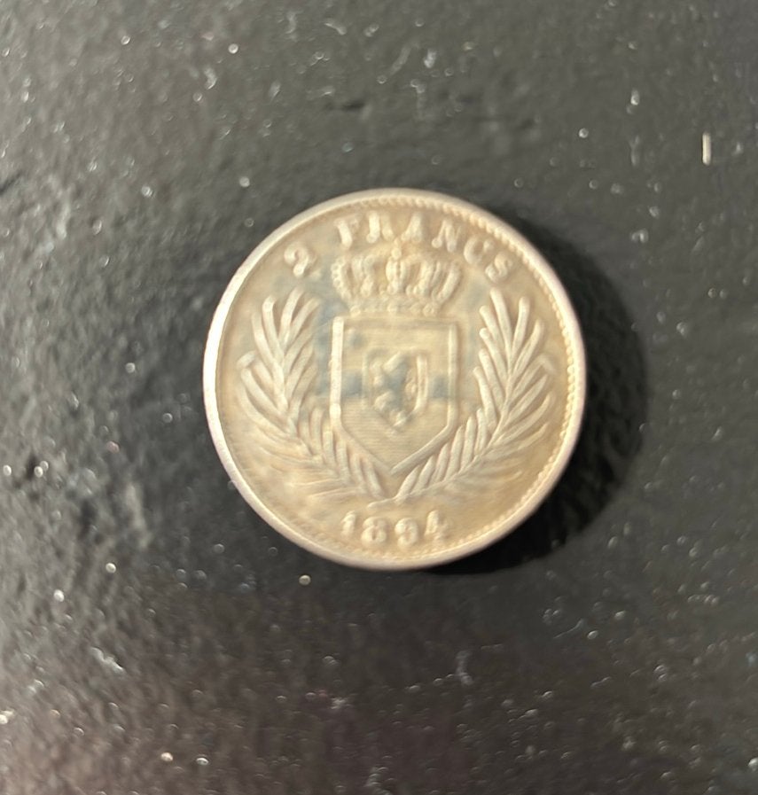 2 Francs Argent  Leo II 1894 Congo Belge, Enlèvement ou Envoi, Monnaie en vrac, Argent, Argent