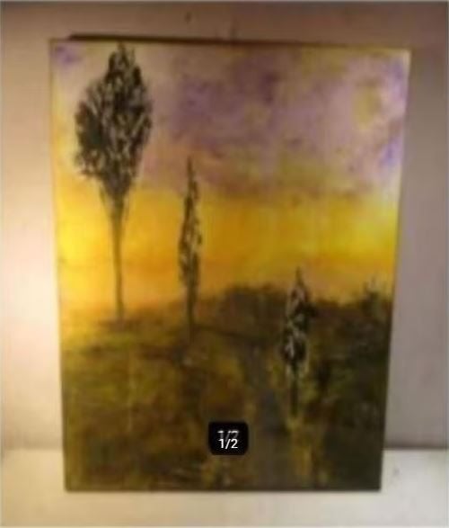 Oud Geschilderd Werk 'Bomen in de mist' - 80x60, Antiek en Kunst, Kunst | Schilderijen | Klassiek, Ophalen of Verzenden