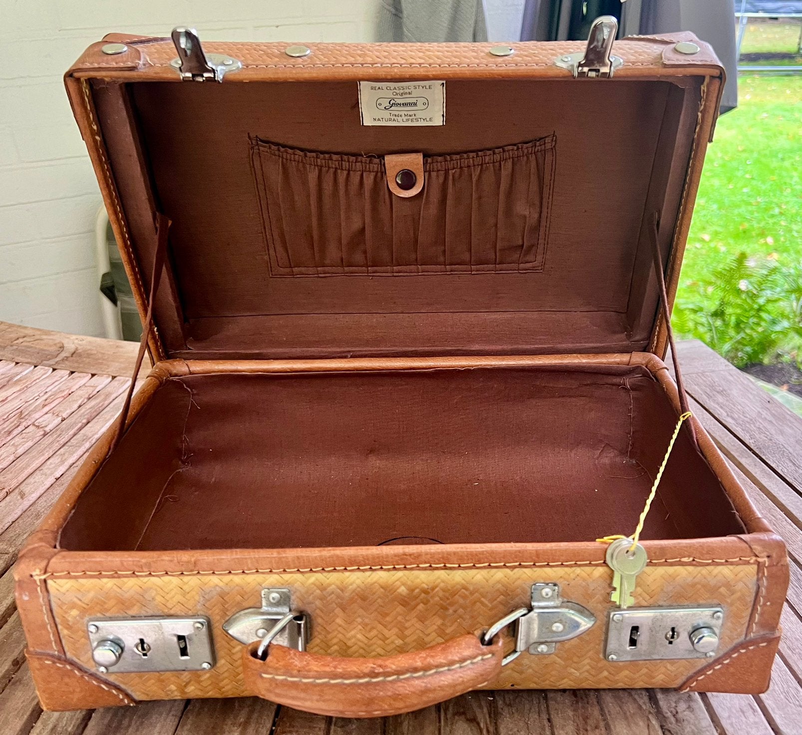 Vintage Giovanni Koffer – Gevlochten Riet & Leer, Ophalen, Slot, Zo goed als nieuw, Minder dan 35 cm