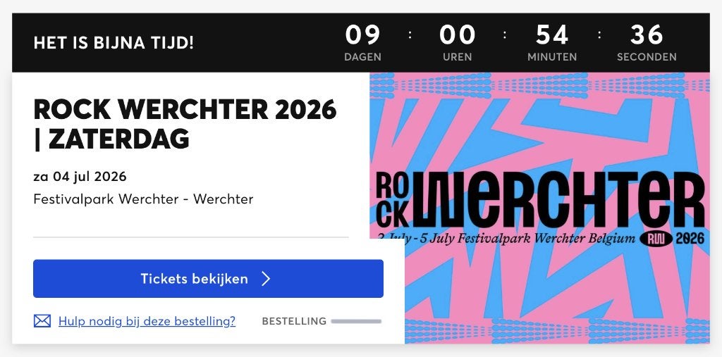 3 Tickets Rock Werchter Zaterdag 4 Juli 2026, Drie personen of meer