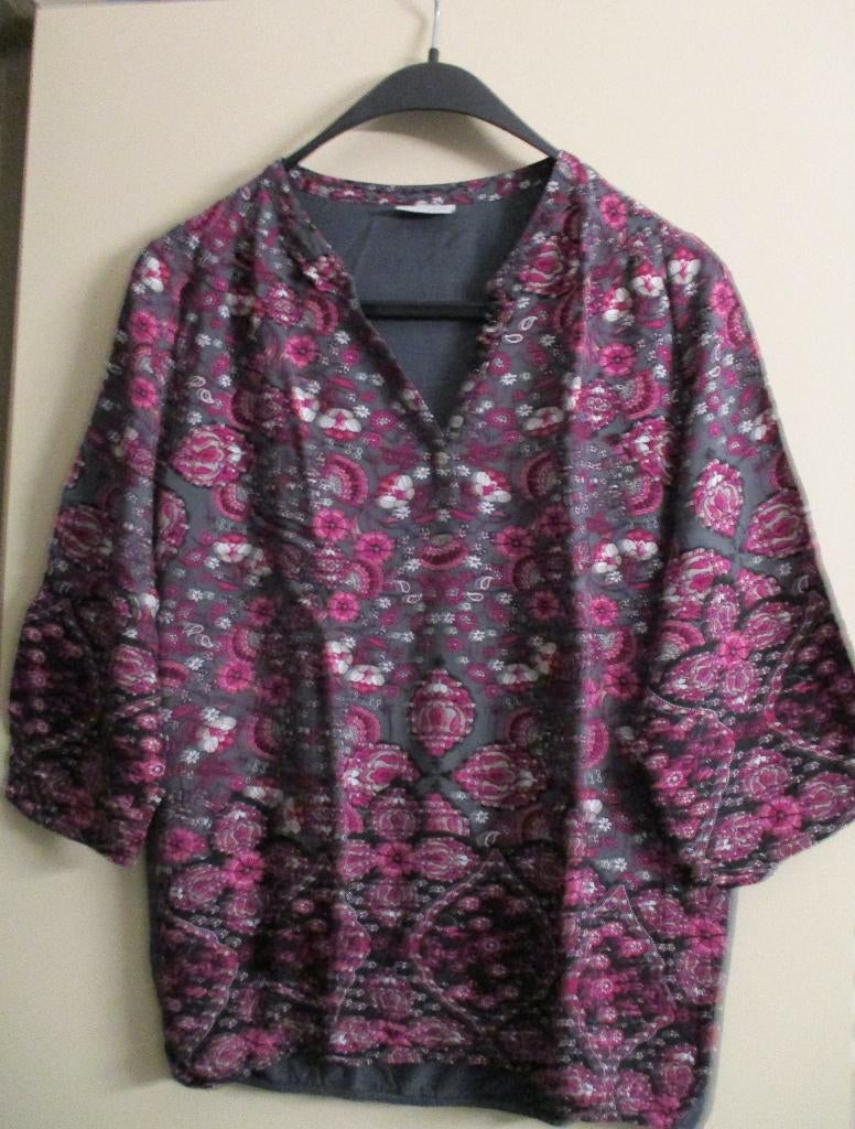 Grijs / bordeau blouse met bloemen Street One mt 40, Maat 38/40 (M), Paars, Street One, Ophalen of Verzenden