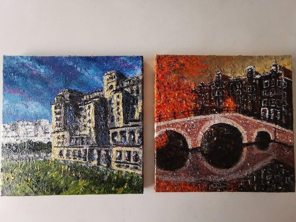 Buildings - Amsterdam en Henri Sauvage, Antiquités & Art, Art | Peinture | Moderne, Enlèvement, Signé, Peinture acrylique, Paysage urbain