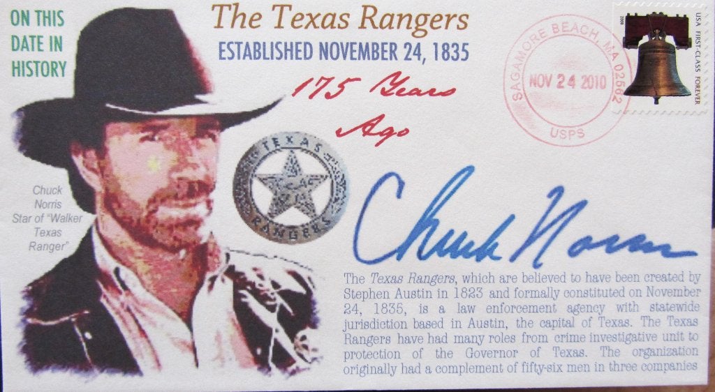 FDC USA LEGENDS OF AMERIKA- SHUCK NORRIS as TEXAS RANGER., Ophalen of Verzenden, Gestempeld, Noord-Amerika