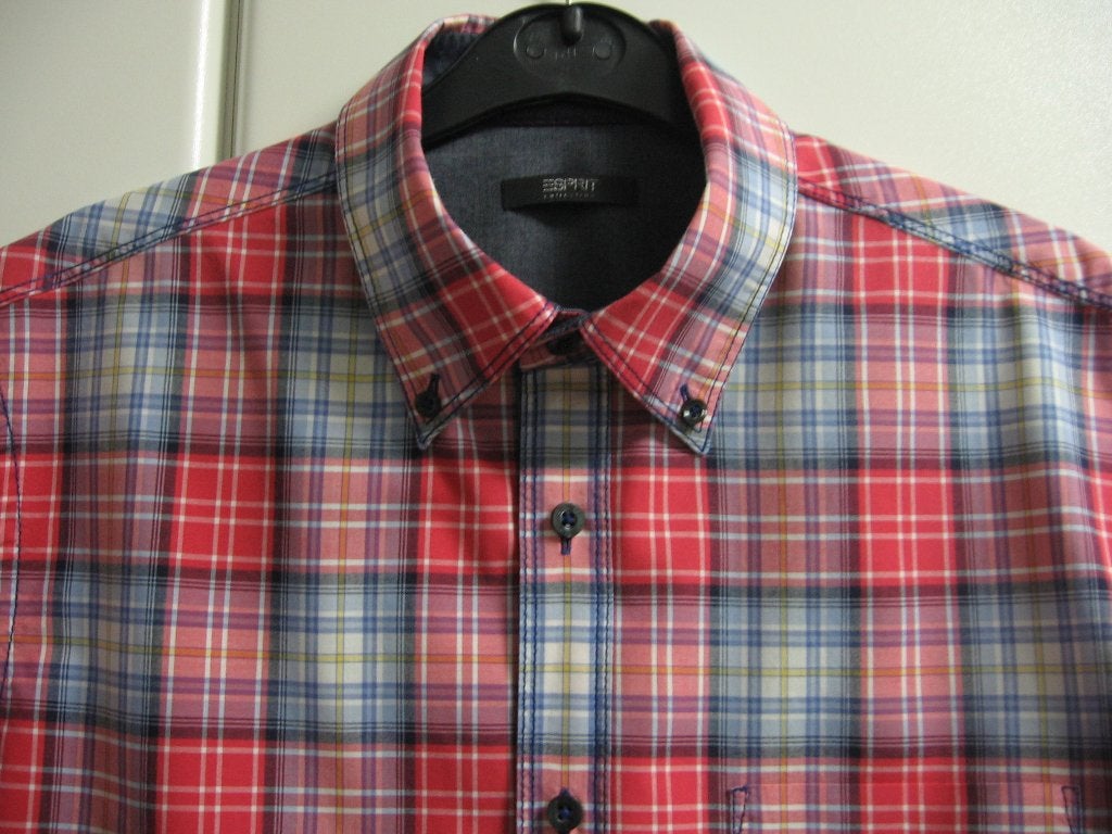 Rood ruitenhemdje met korte mouw van Esprit, 37-38, Vêtements | Hommes, Enlèvement ou Envoi, Comme neuf, Rouge