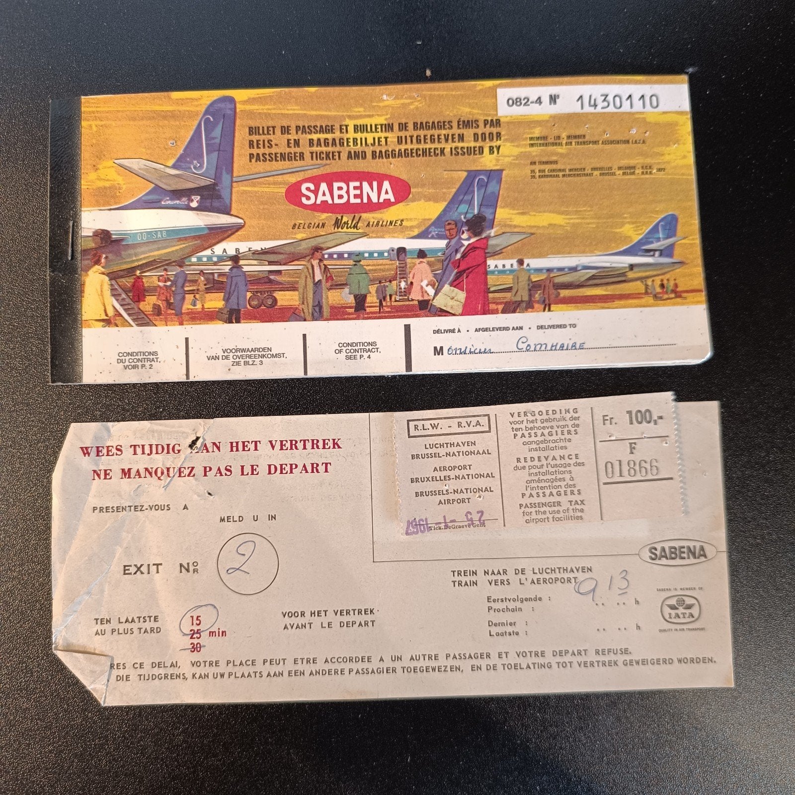 Billet SABENA 1967 Bruxelles - Tunis, Tickets & Billets