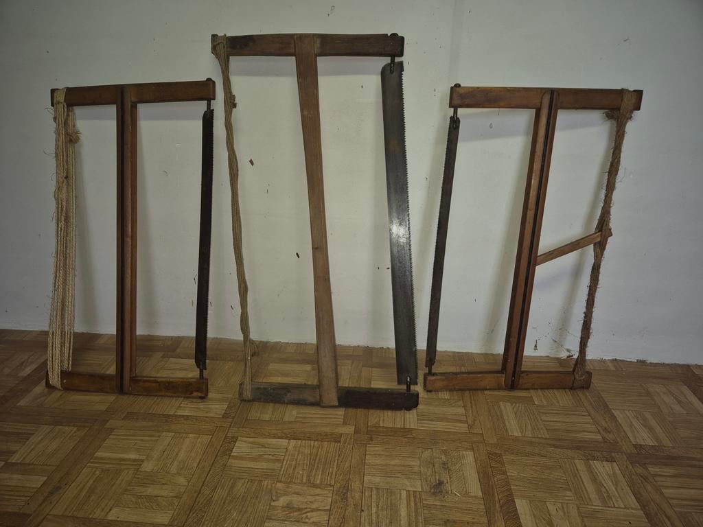 Set vintage houten hand spanzagen / beugelzagen – decoratief, Ophalen