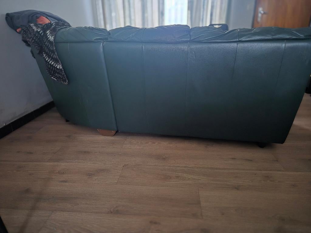 Leder zetel te koop, Huis en Inrichting, Zetels | Zetels, Gebruikt, Hoekbank, Vierpersoons of meer, 200 tot 250 cm, 150 cm of meer