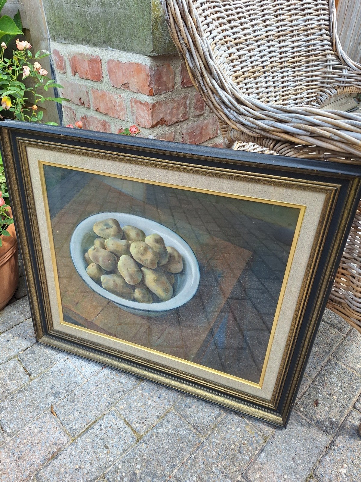 Belle peinture au pastel du célèbre artiste brugeois, Enlèvement, Pastel, Nature morte
