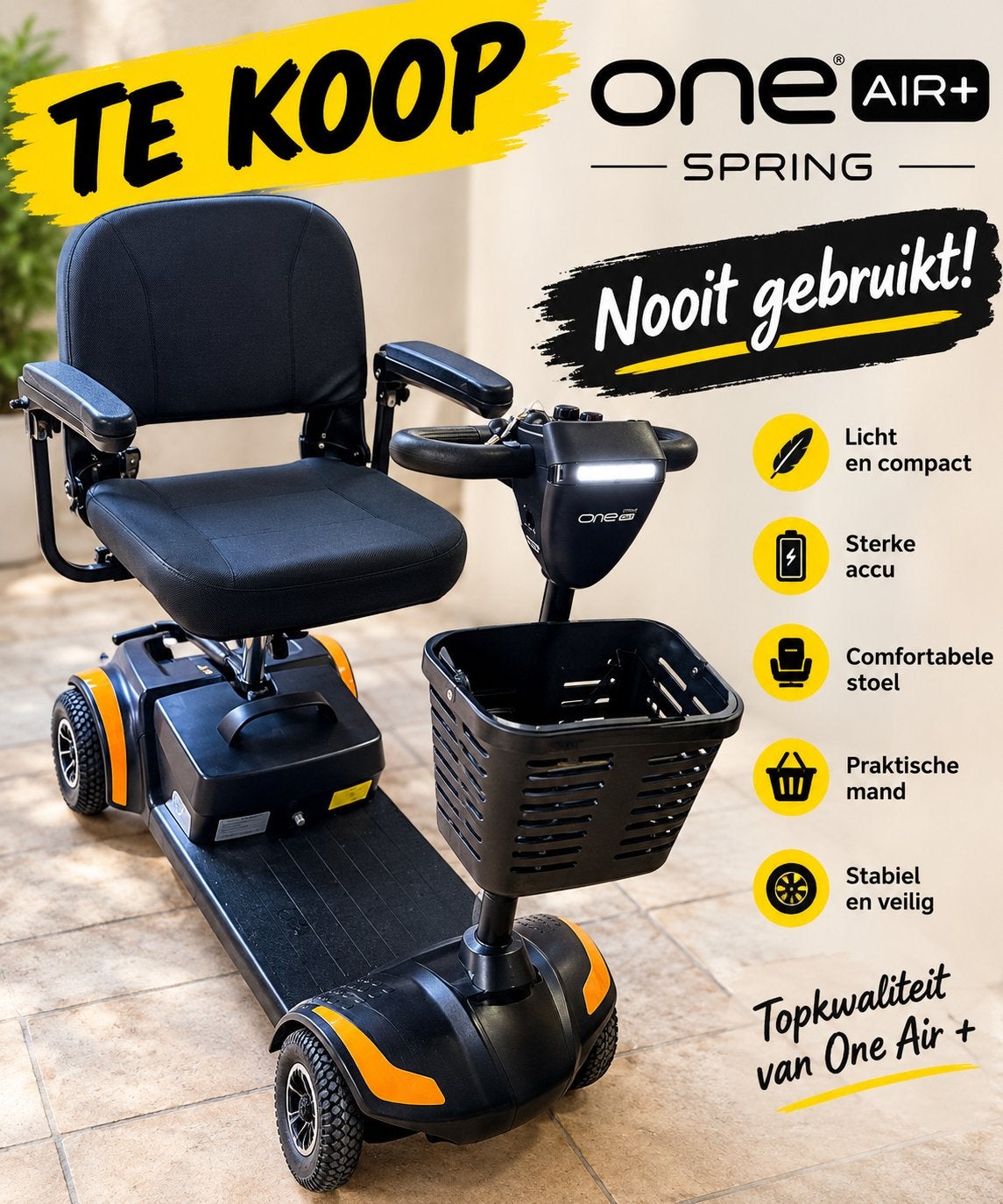 Scooter One Air + spring & One Air, Ophalen, 16 t/m 25 km, Nieuw, 16 km/u of meer