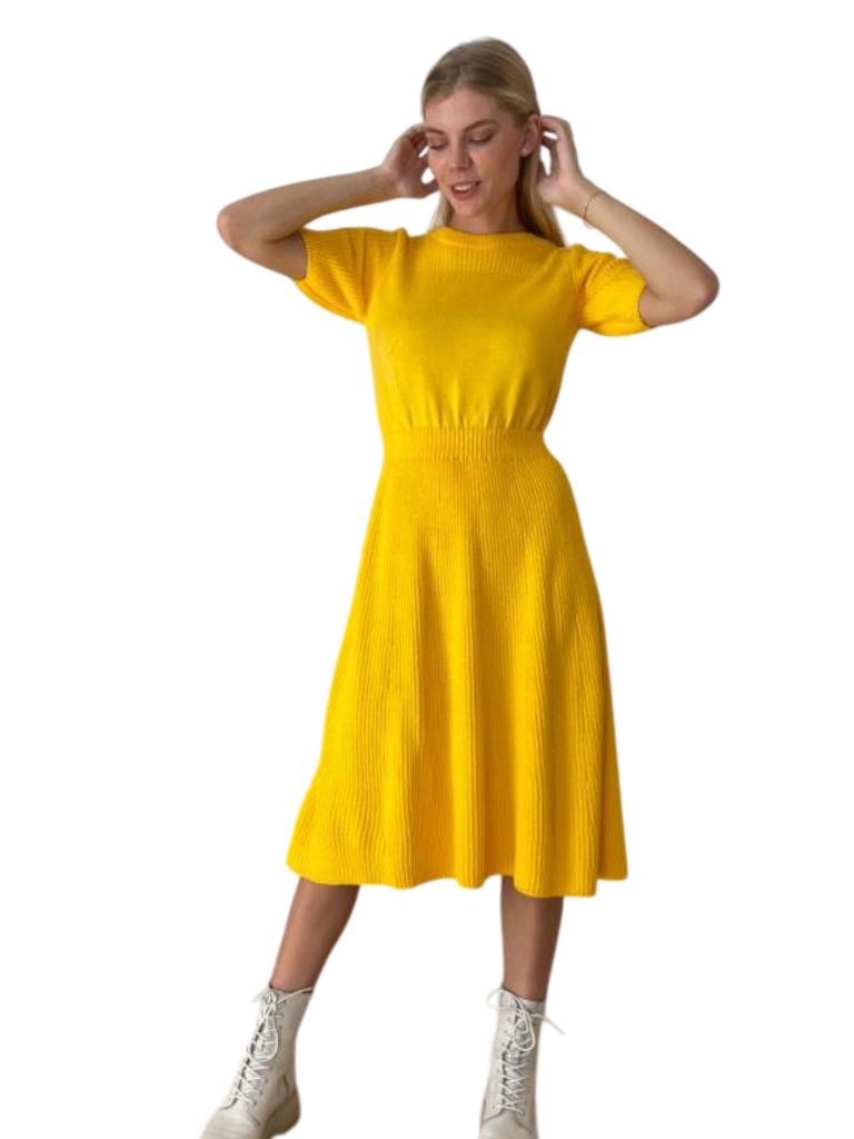Robe jaune en maille de coton/viscose. S/M nouveau., Envoi, Neuf, Taille 36 (S), Jaune