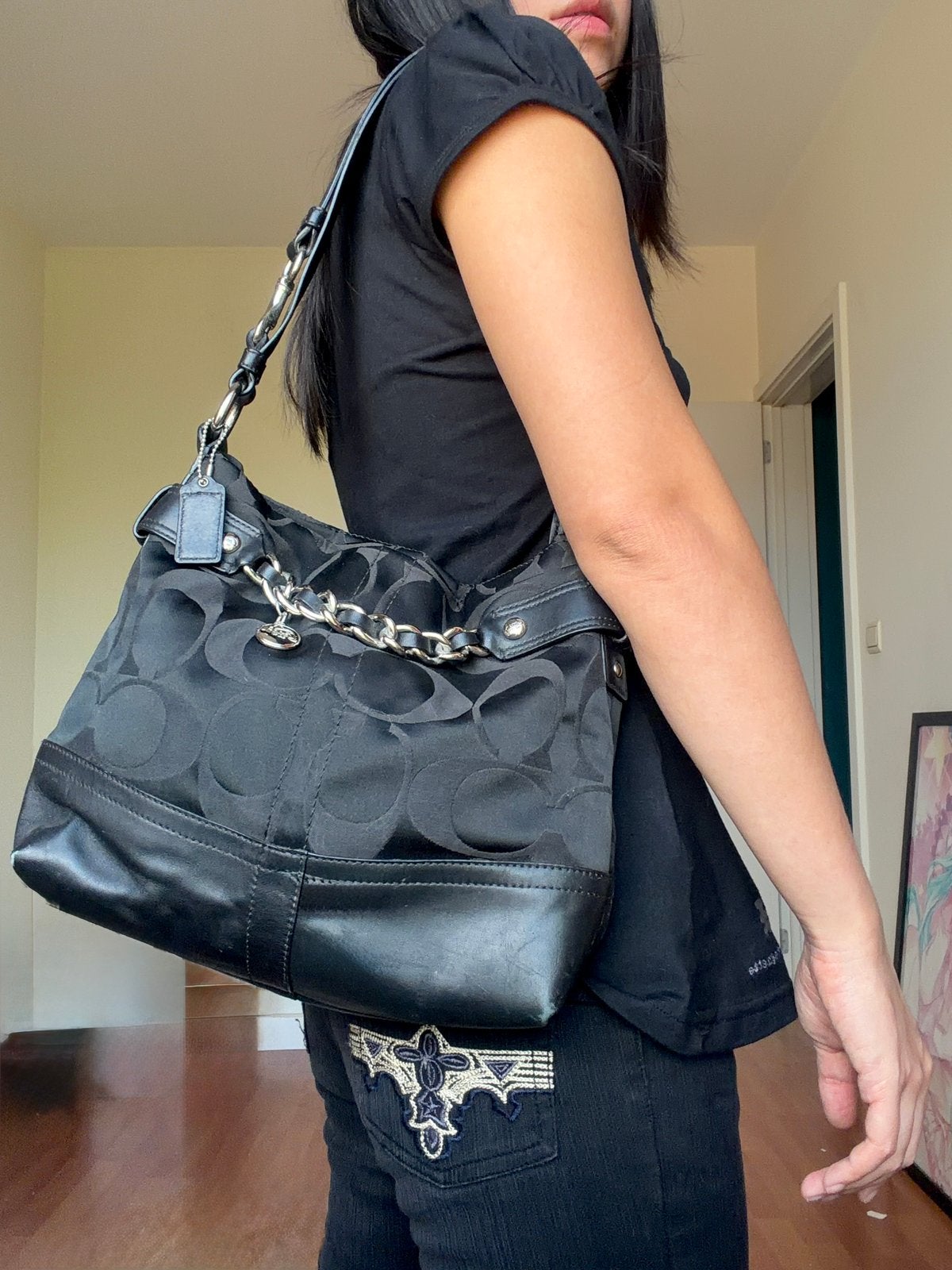 Coach canvas en leer boho tas, Handtassen en Accessoires, Tassen | Damestassen, Ophalen of Verzenden, Gebruikt