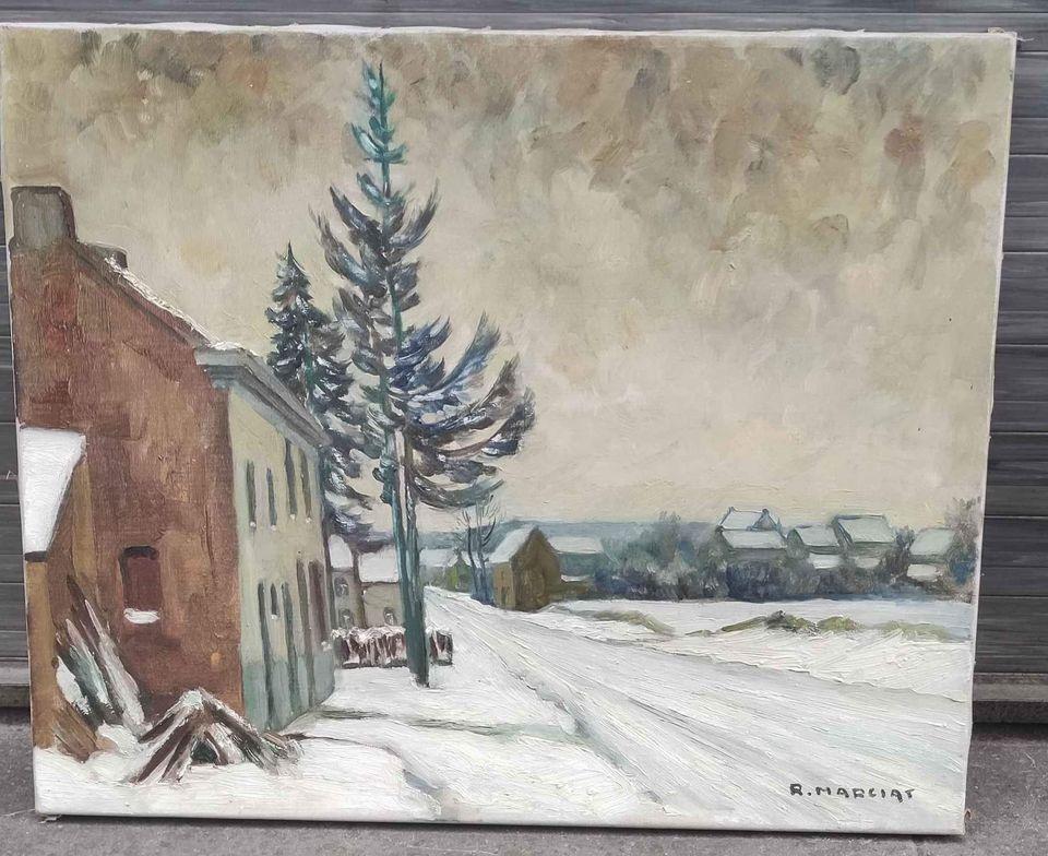 Huile sur toile rue de la station a roux signe r marciat, Enlèvement ou Envoi