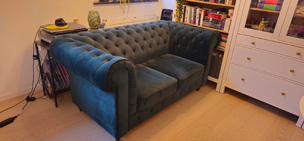 2 zitsbank - antiek groen, Ophalen, 150 tot 200 cm, Tweepersoons, 75 tot 100 cm