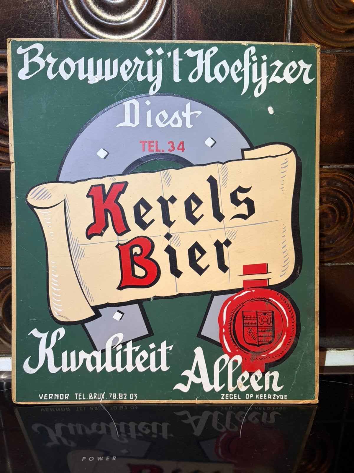 Bord Kerelsbier Diest Brouwerij ‘t Hoefijzer, Verzamelen, Ophalen, Zo goed als nieuw