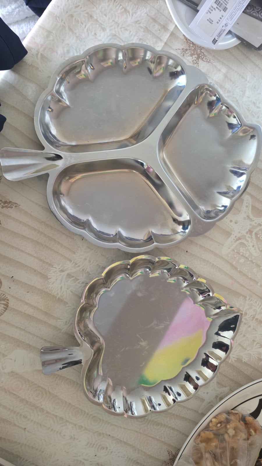 Lot de 6 plateaux apéro en inox forme trèfle / feuille., Huis en Inrichting, Woonaccessoires | Onderzetters, Ophalen of Verzenden