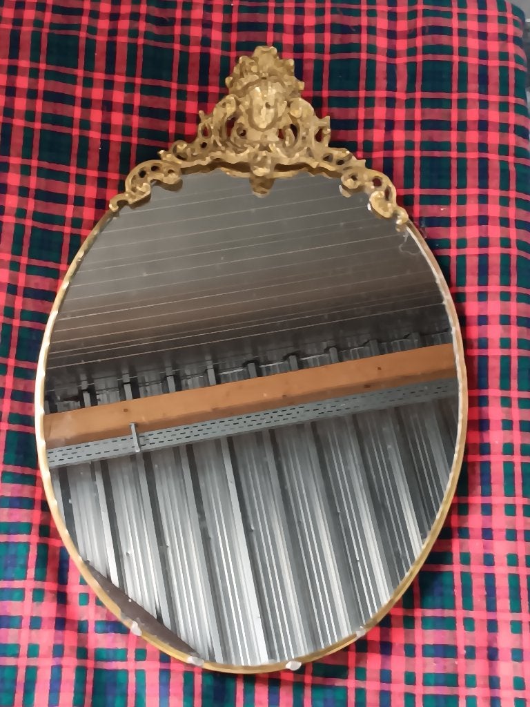 Miroir ancien en bronze, Enlèvement, Ovale, Moins de 50 cm, Moins de 100 cm