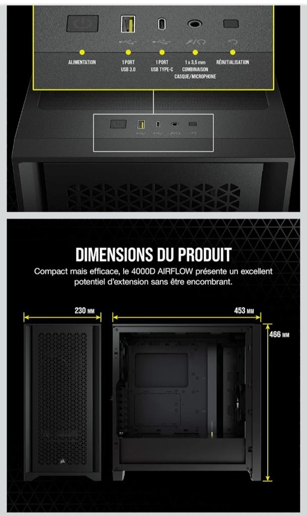 Boitier corsair 4000d airflow, Informatique & Logiciels, Boîtiers d'ordinateurs