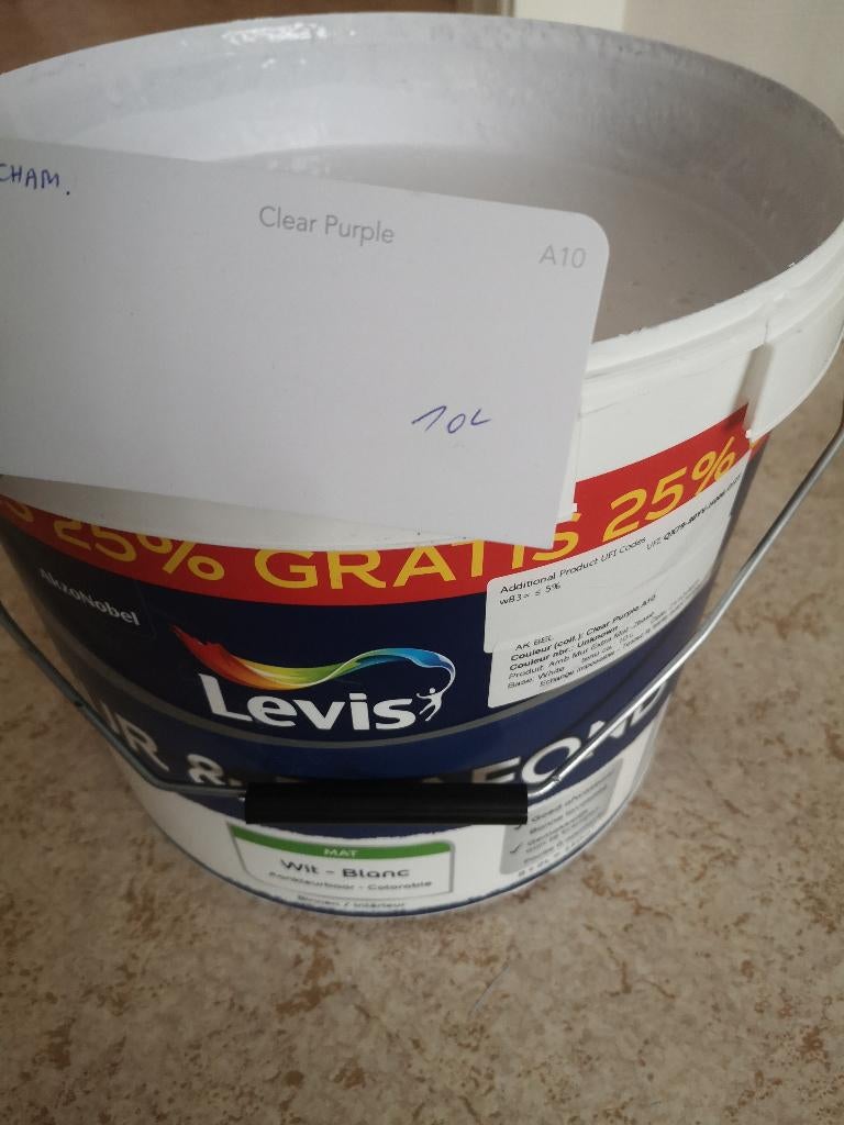 Peinture Levis Mat Clear Purple A10 10L, Ophalen, Overige kleuren, 10 tot 15 liter, Verf
