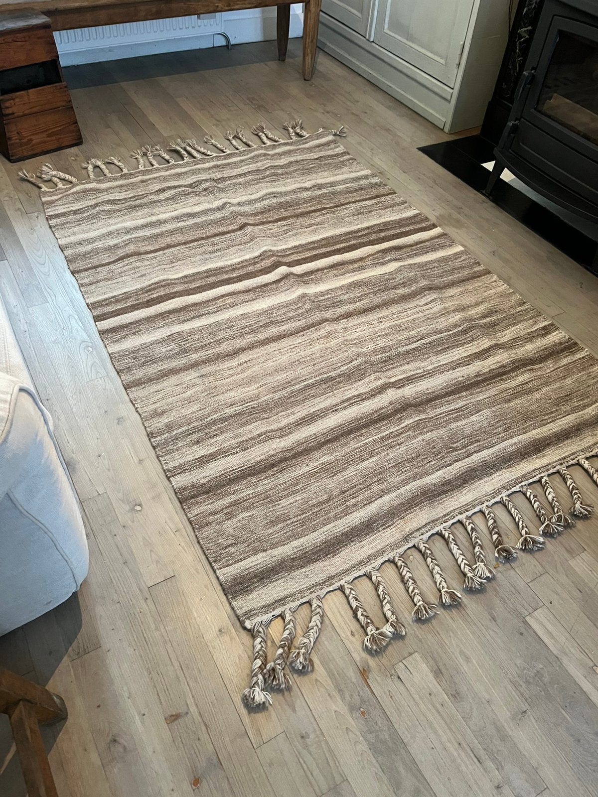 VINTAGE KELIM TAOIJT VLOERKLEED BEIGE GESTREEPT ZGSTAAT!, 100 tot 150 cm, Beige, Ophalen of Verzenden, Zo goed als nieuw