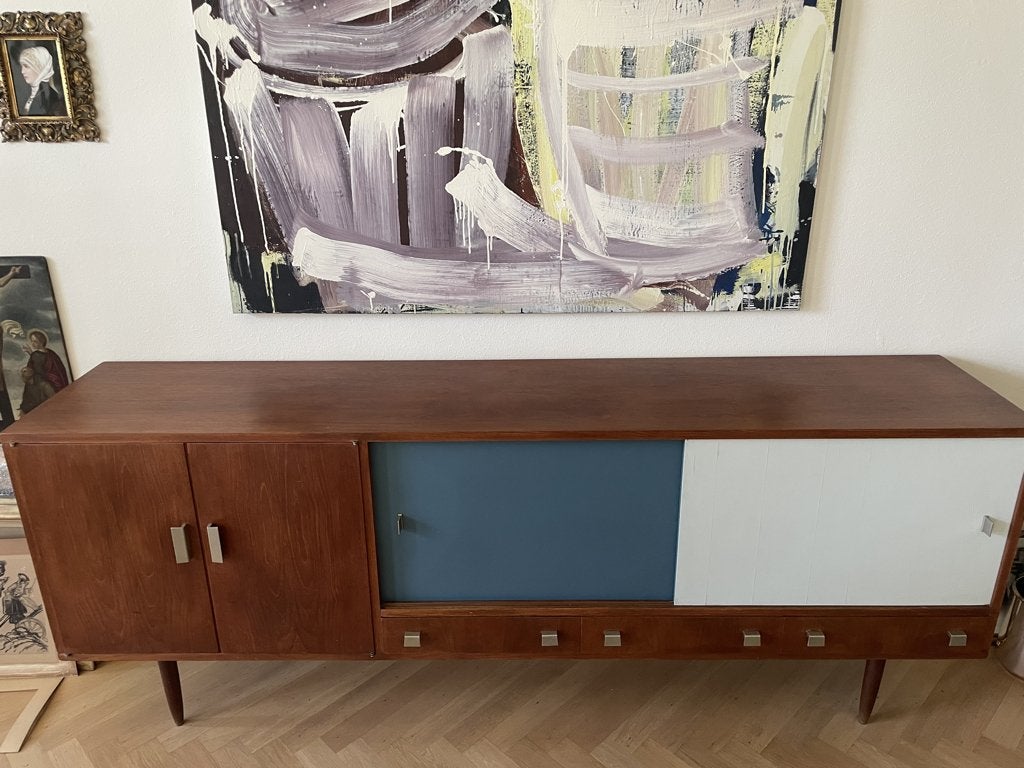 Enfilade en teck 1950 VP Meubelen - mid-century scandinave, Teck, Avec tiroir(s), 25 à 50 cm, 200 cm ou plus