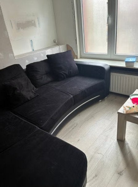 Gratis Grote Zwarte Zetel af te halen Deurne, Huis en Inrichting, Ophalen, Gebruikt, Hoekbank, 300 cm of meer