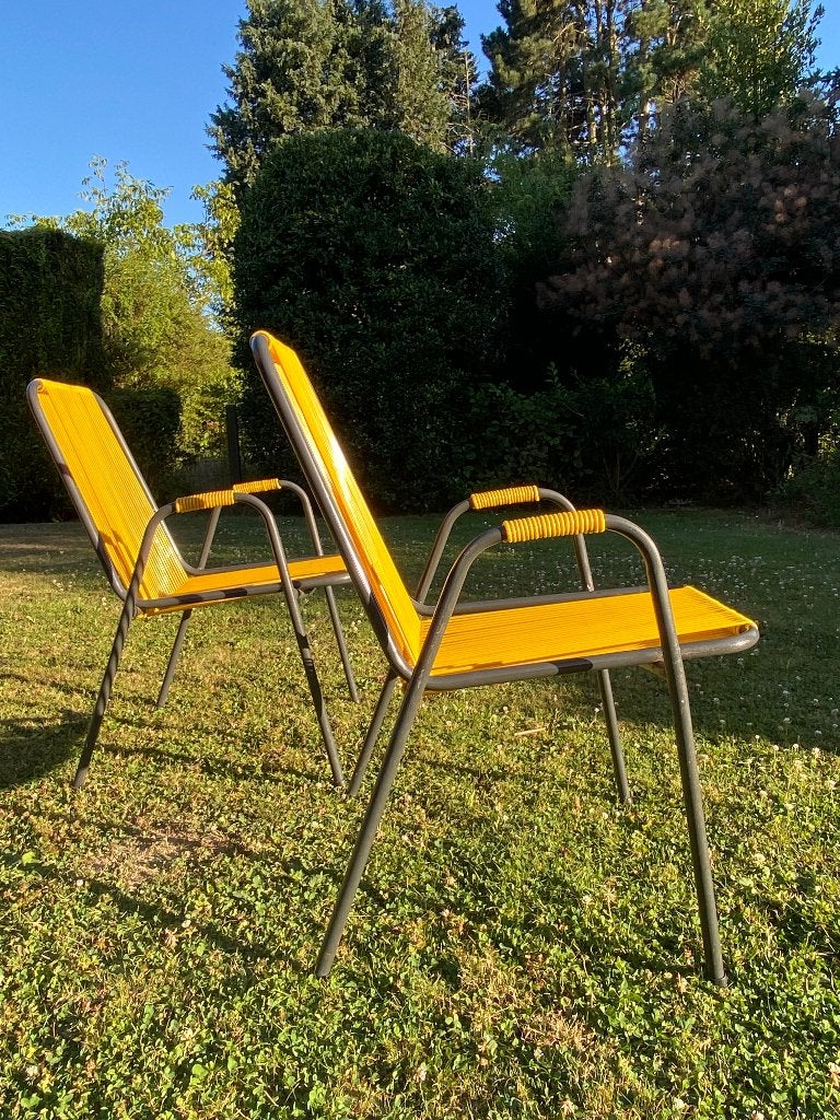 Vintage tuinstoelen - Spaghetti - goede staat, Ophalen, Gebruikt, Plastic, Stapelbaar