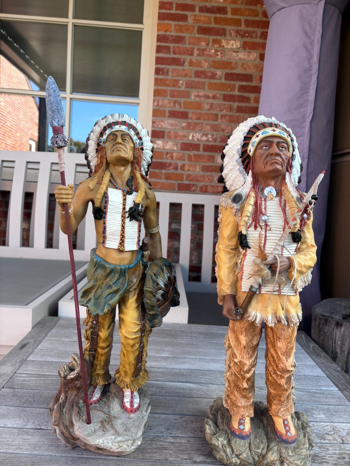 2 indianen opperhoofd beelden, Antiek en Kunst, Ophalen, 50 - 100 cm, Overige materialen, Beeld