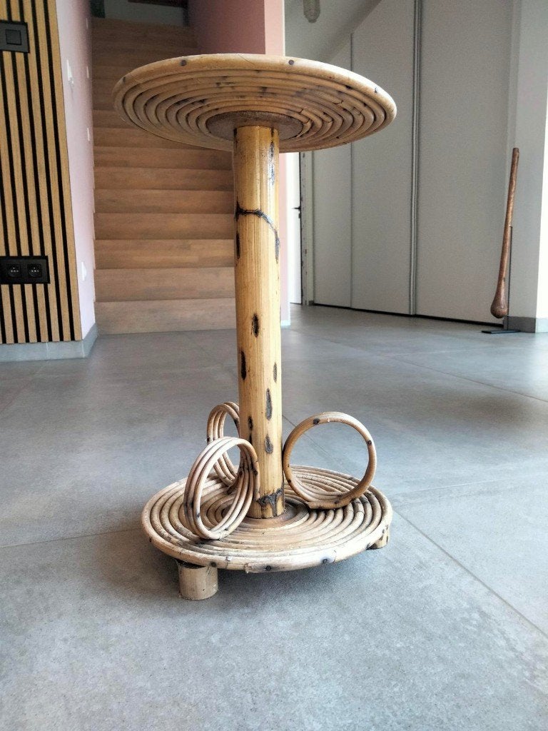 bijzonder vintage bamboe planttafeltje bijzettafeltje Boho, Ophalen of Verzenden, Huis en Inrichting