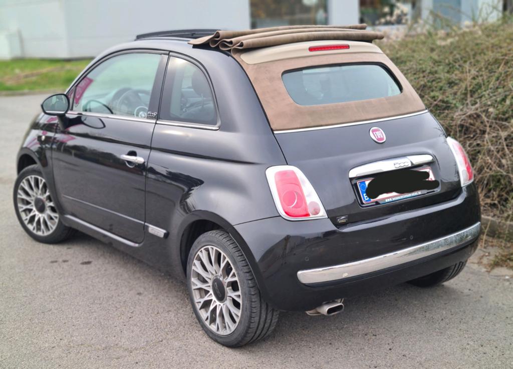 Fiat 500 cabrio 12ess an2014 cuir rouge 170mkm 5500€, Auto's, Fiat, Euro 5, Cabriolet, Zwart, Leder