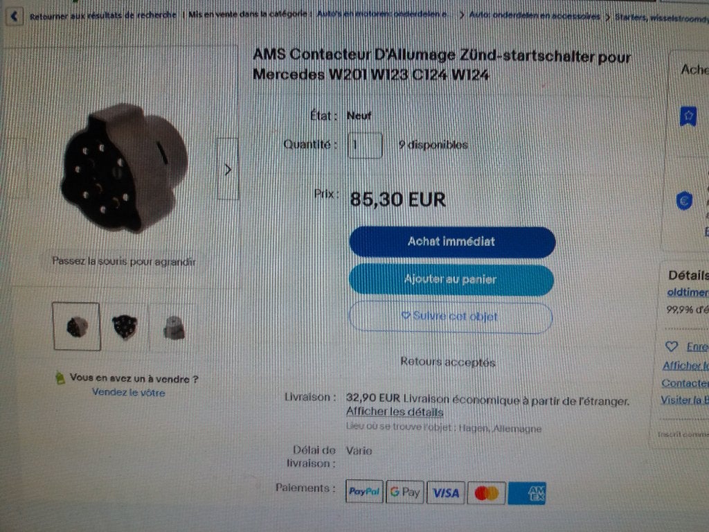 CONTACTEUR mise en route W124  - W123 - MERCEDES.1984-1993 ), Autos : Pièces & Accessoires, Enlèvement, Neuf